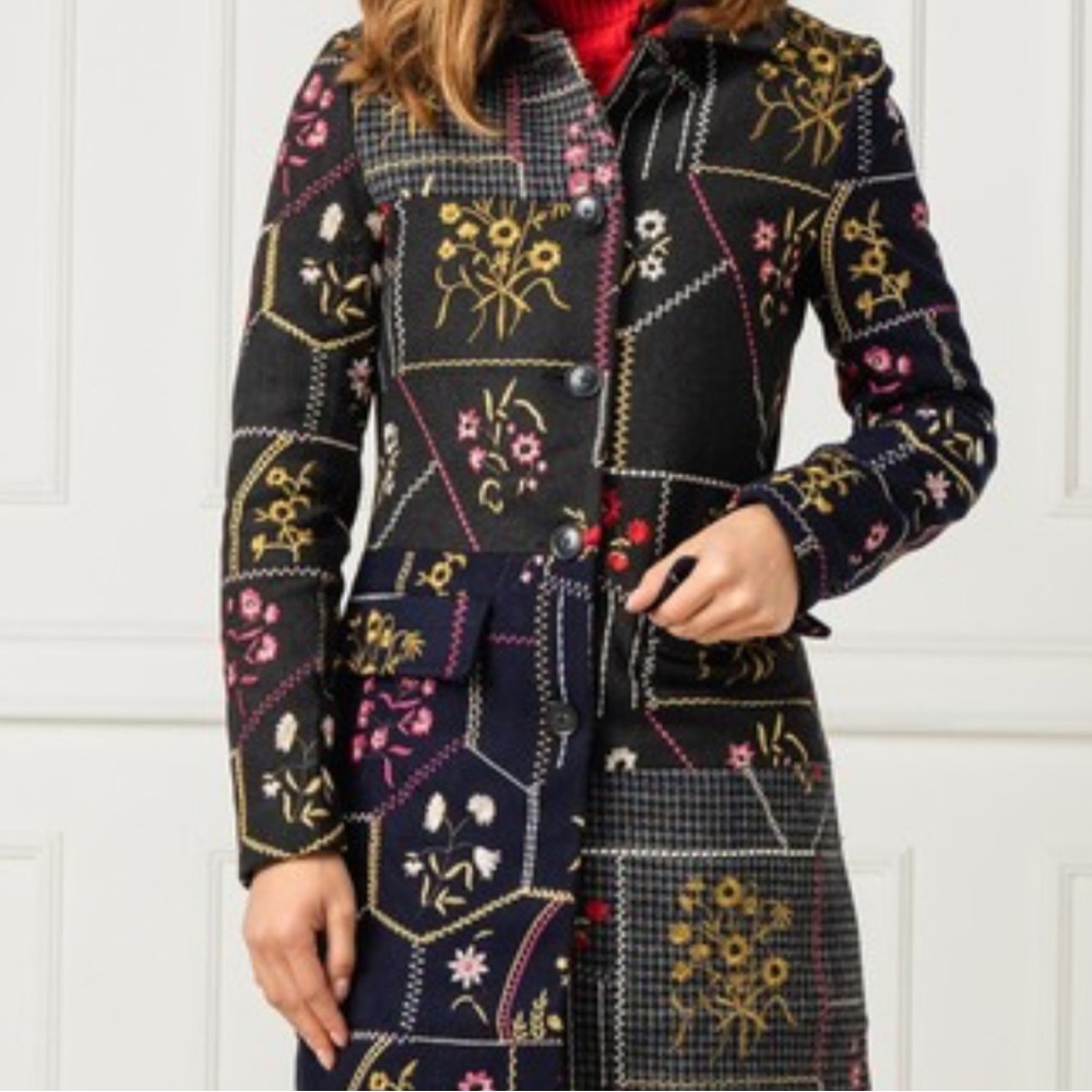 DESIGUAL Abrig Penny Black Floral Patchwork Wool Coat - Picture 12 of 12